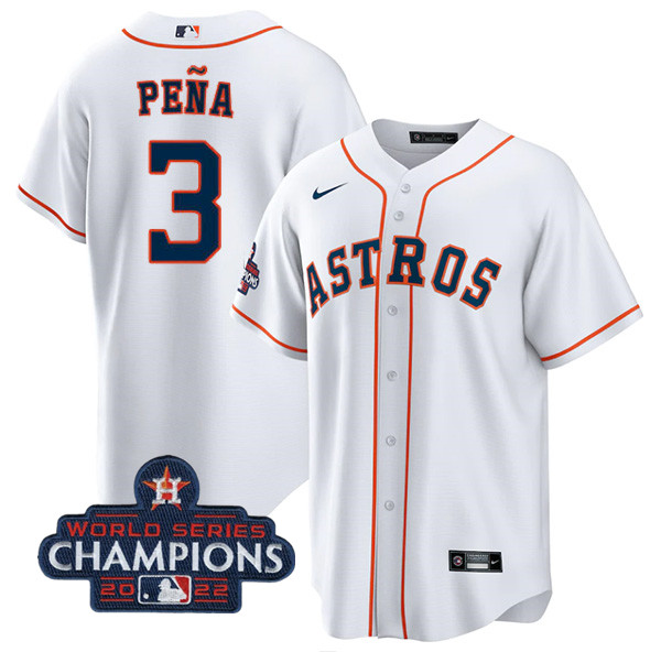 Men's Houston Astros #3 Jeremy Peña White 2022 World Series Champions Cool Base Stitched Baseball Jersey